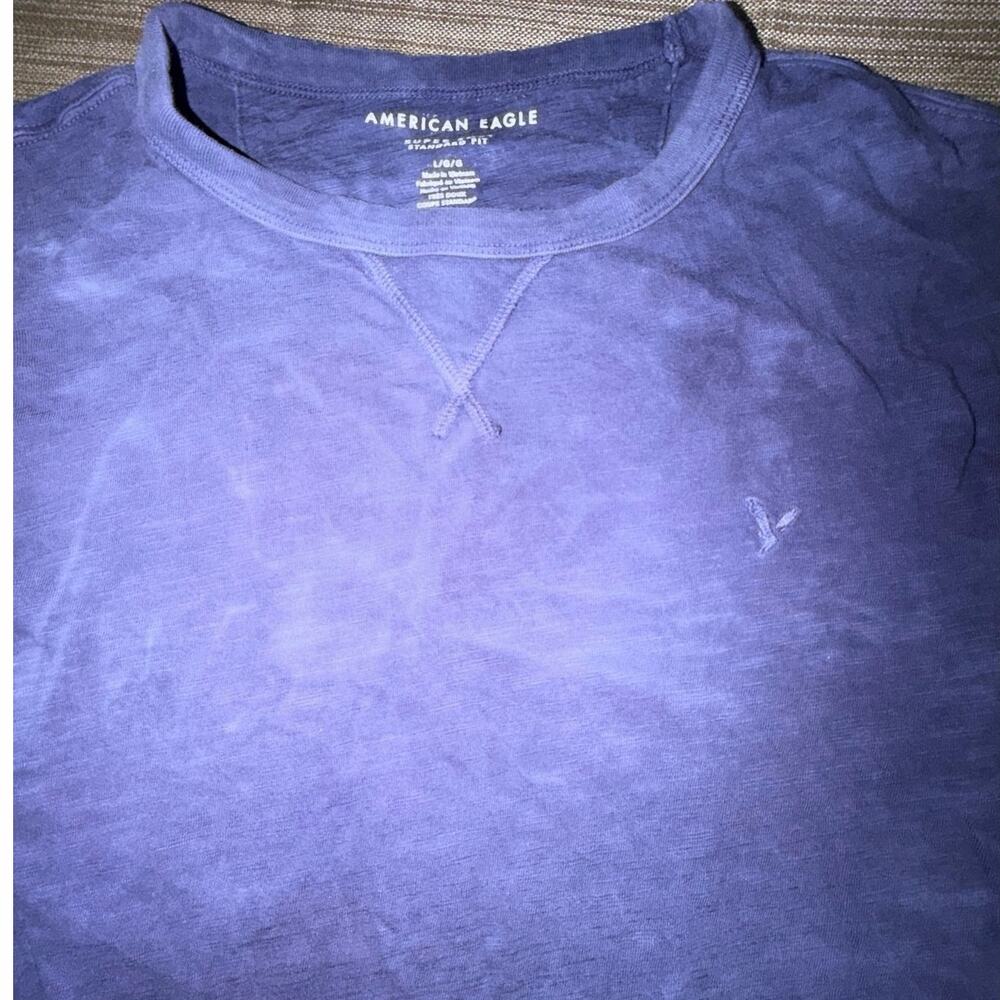 American Eagle Super Soft Blue Distressed Large Short Sleeve Cotton T-Shirt